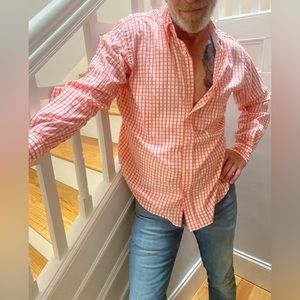 J. McLaughlin men’s button down shirt size medium orange and white